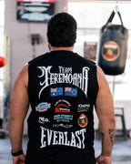 Back view of the black Team Teremoana Muscle Tank with the flags and sponsor print