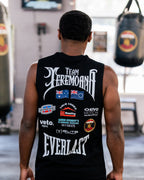 Back of the black Team Teremoana Muscle Tank, showing the full back print