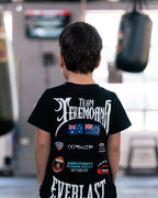 Back of the kids black Team Teremoana Tee showing the full back print